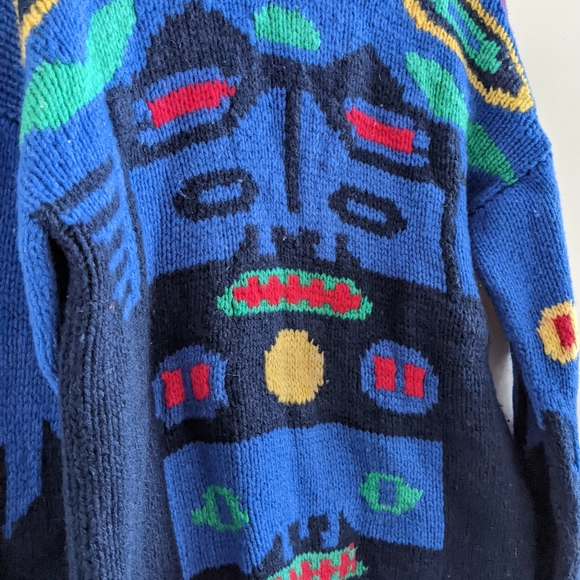 Hand knit money cat colorful sweater - Picture 2 of 5